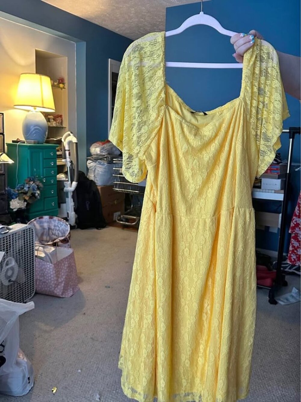 BloomChic Size 26 Yellow Lace Plus Size Midi Dress